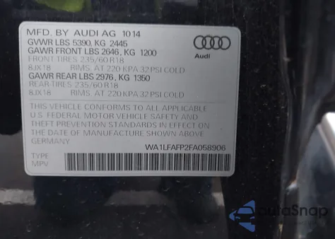 2015 Audi Q5 2.0T Premium from USA, damaged, VIN WA1LFAFP2FA058906